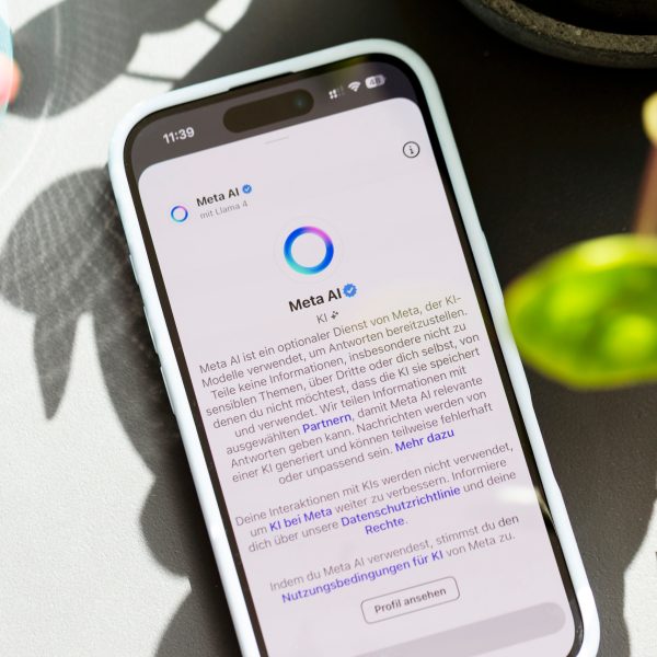 Auf einem iPhone ist Meta AI in Instagram geöffnet. Zu sehen ist eine ausführliche Beschreibung des Dienstes.
